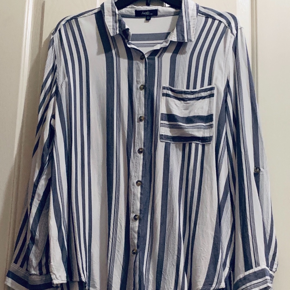 Blue stripped button up shirt
